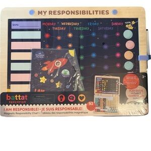 NWT battat 'I Am Responsible' Magnetic Chart - Black & Natural Wood